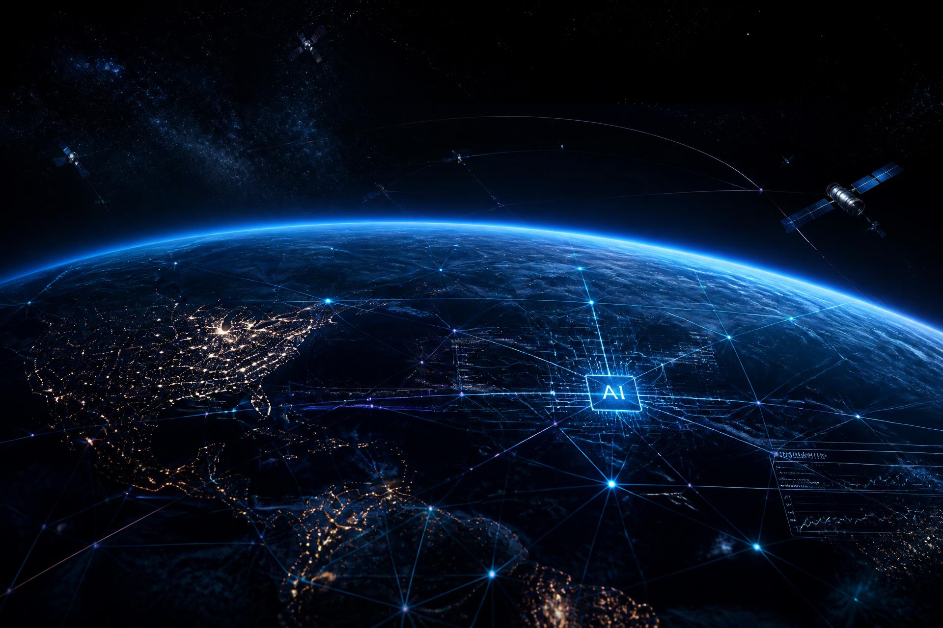 Earth from space with a subtle neural network overlay